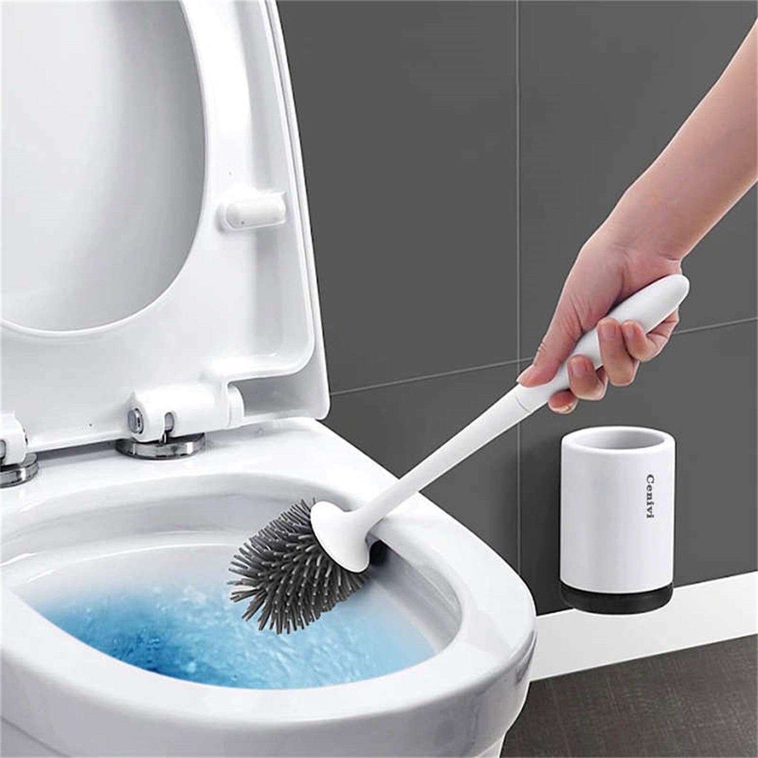 Modern bathroom setup with toilet brush from BHHShop’s collection