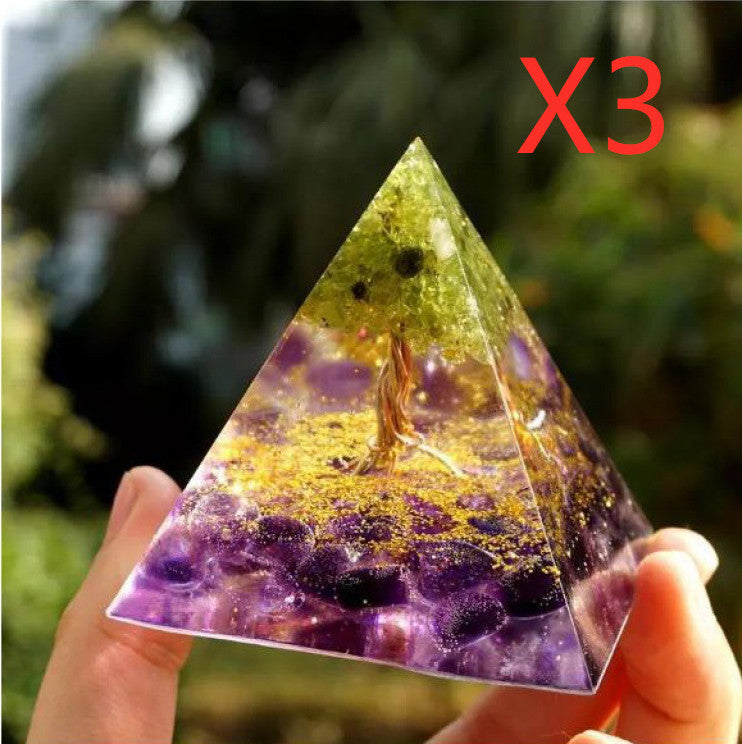 Natural Crystal Energy Pyramid – Healing Stone Resin Decor Tower