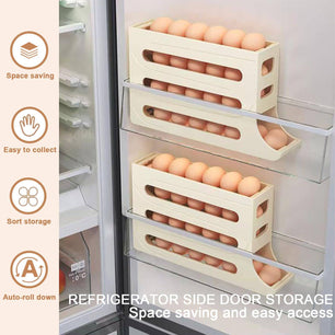 Egg Holder for Fridge - Auto Rolling Egg Organizer & Dispenser