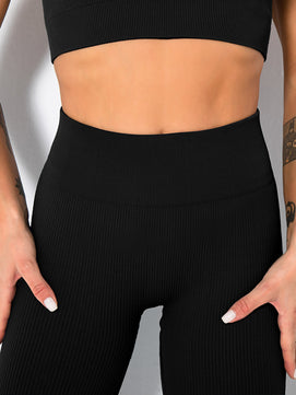 2-Pack Women's Seamless Ribbed Leggings – High-Waisted Slimming Yoga Pants for Fitness & Everyday Wear