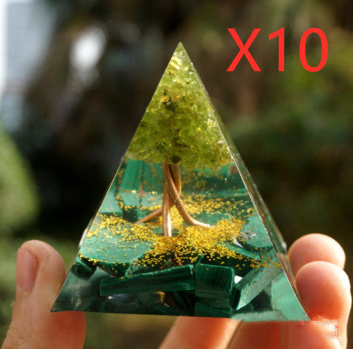 Natural Crystal Energy Pyramid – Healing Stone Resin Decor Tower