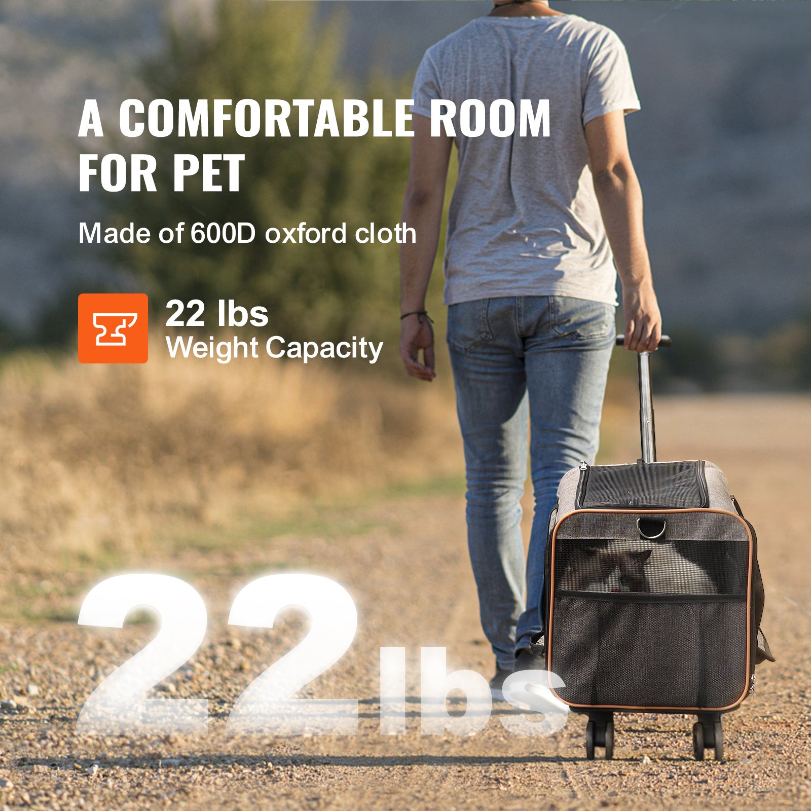 VEVOR Cat Carrier with Wheels – Airline Approved Rolling Pet Carrier