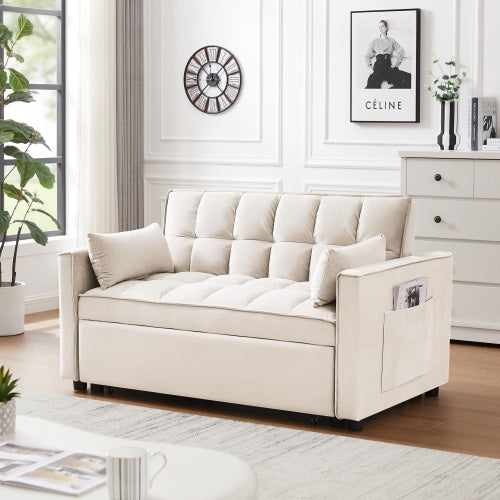 Modern Velvet Loveseat Futon Sofa Couch with Pullout Bed – 3-in-1 Convertible Sleeper Sofa Bed
