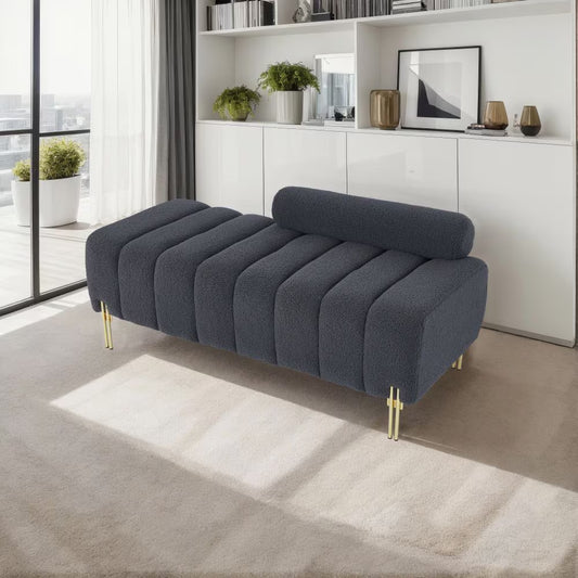 Grey Teddy Velvet Bench for Bedroom – Stylish & Functional Seating with Storage