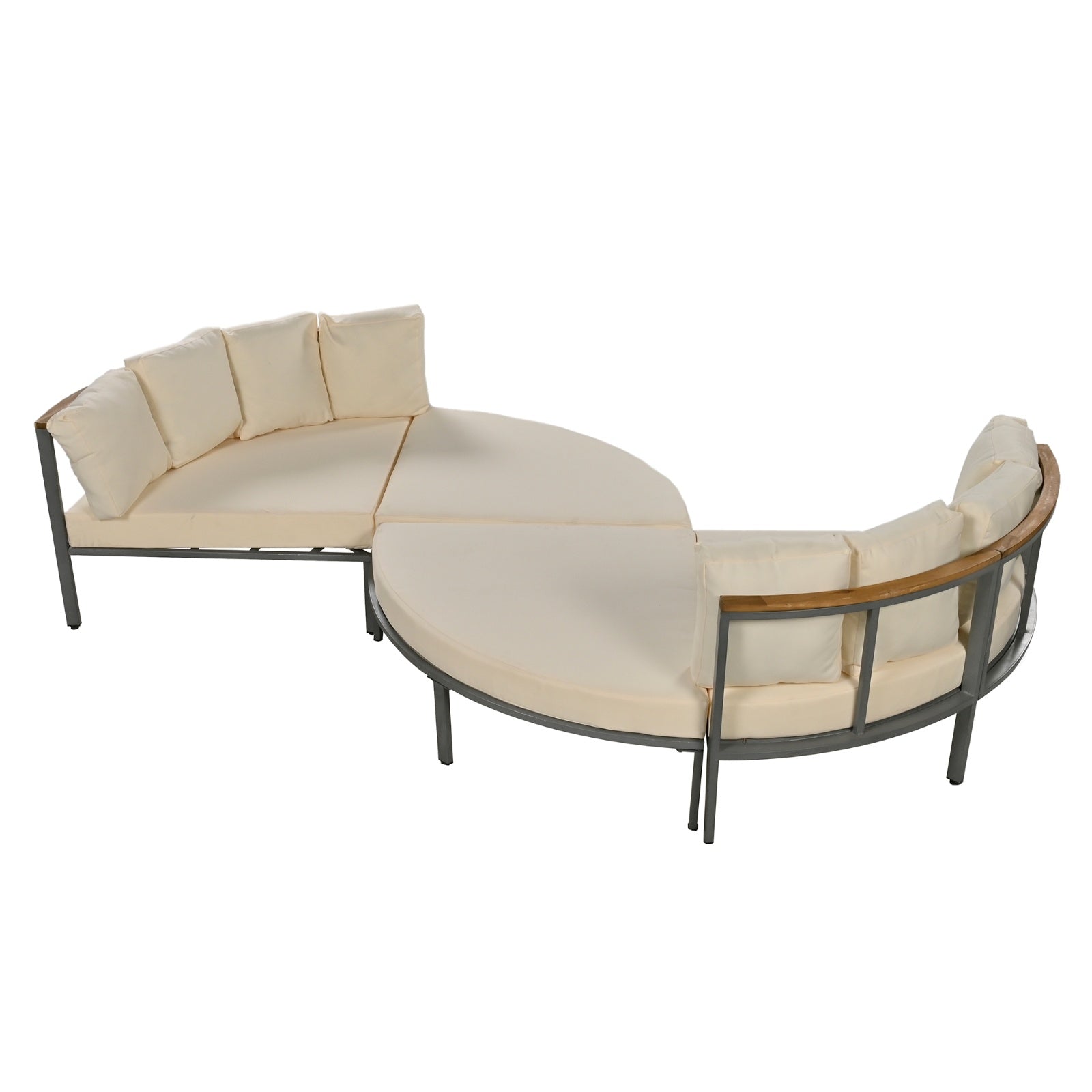 Round Outdoor Sofa – Beige, Seats 6, Metal Frame