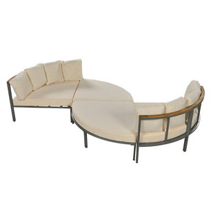 Round Outdoor Sofa – Beige, Seats 6, Metal Frame