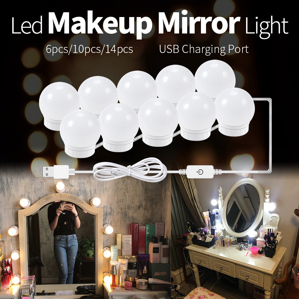 USB LED Vanity Mirror Light Bulbs with Touch Dimmer – Adjustable Brightness & Easy Installation for Makeup & Dressing Table