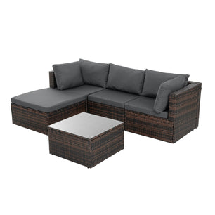 5-Piece Patio Furniture Set – PE Wicker Outdoor Seating with Tempered Glass Table