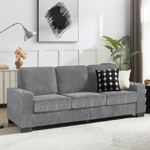 83.86" Corduroy Fabric Sofa – Modern 3-Seater Compressed Couch for Living Room, Bedroom, and Office