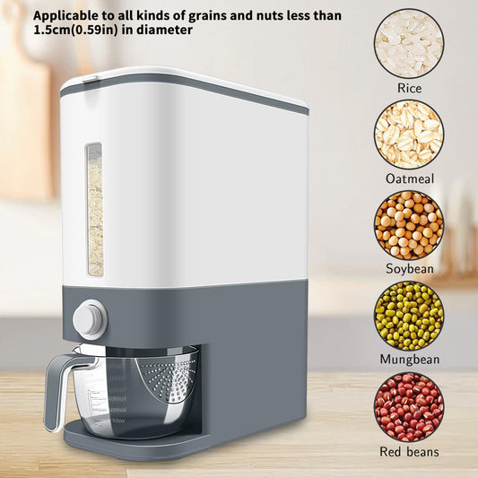 Rice Dispenser – 22-25 Lbs Capacity with Measuring Cup & Airtight Lid