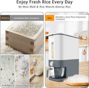 Rice Dispenser – 22-25 Lbs Capacity with Measuring Cup & Airtight Lid