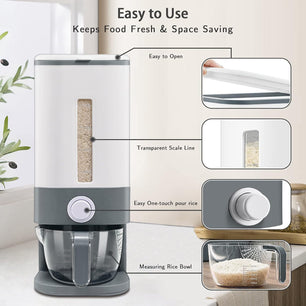 Rice Dispenser – 22-25 Lbs Capacity with Measuring Cup & Airtight Lid