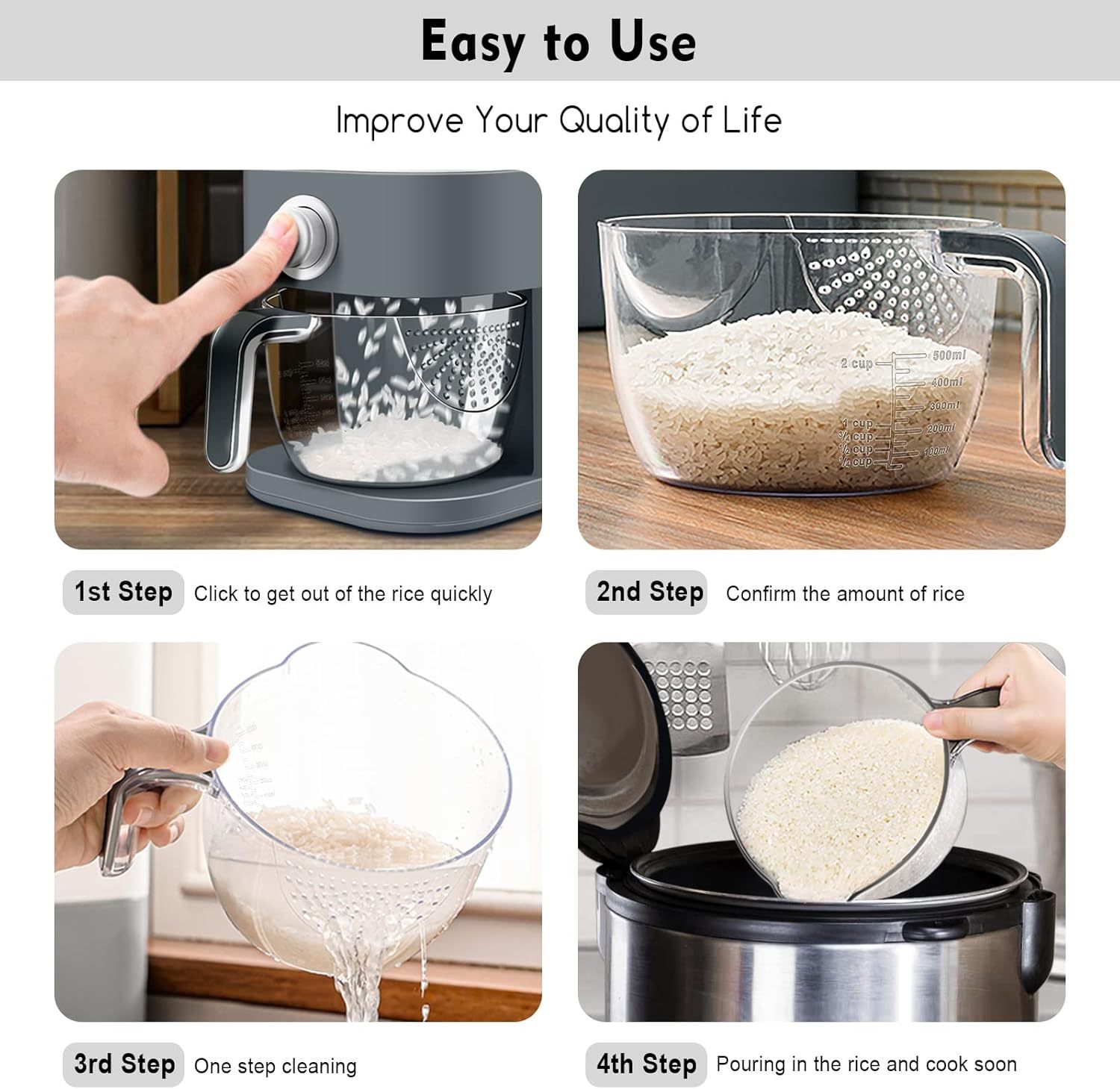 Rice Dispenser – 22-25 Lbs Capacity with Measuring Cup & Airtight Lid