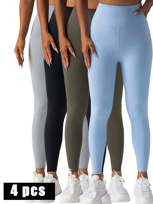 4 Pack Workout Leggings for Women with Pockets – High-Waisted Tummy Control Yoga Pants for Running & Gym