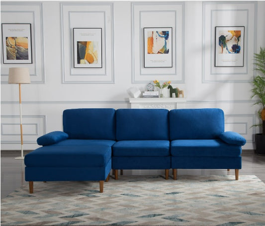 102.4" Modular Sectional Sofa – Navy Blue Velvet