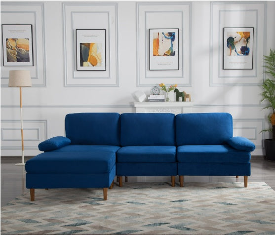 102.4" Modular Sectional Sofa – Navy Blue Velvet