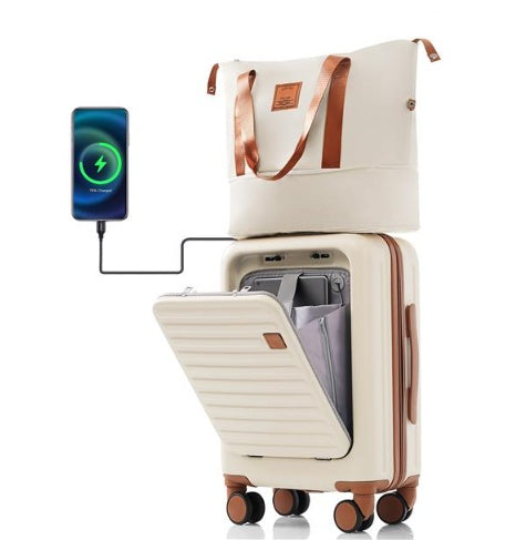 Front Opening 20-Inch Carry-On Luggage with Expandable Travel Bag Set