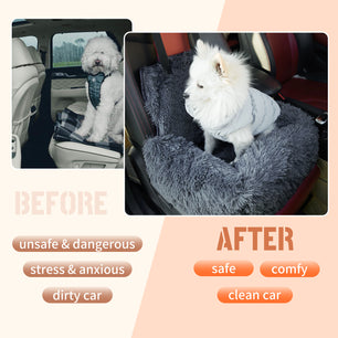 Dog Car Seat for Small, Medium, and Large Dogs – Travel Pet Booster Seat with Seat Belt, Washable Plush Safety Seat