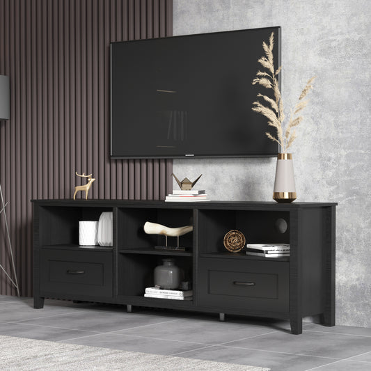 70.08-Inch Black TV Stand for Living Room and Bedroom – Modern Entertainment Center with Storage