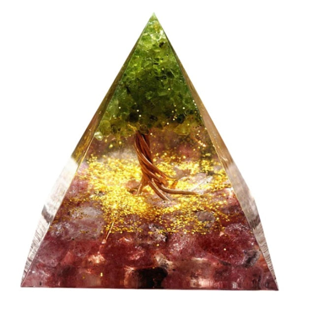 Natural Crystal Energy Pyramid – Healing Stone Resin Decor Tower