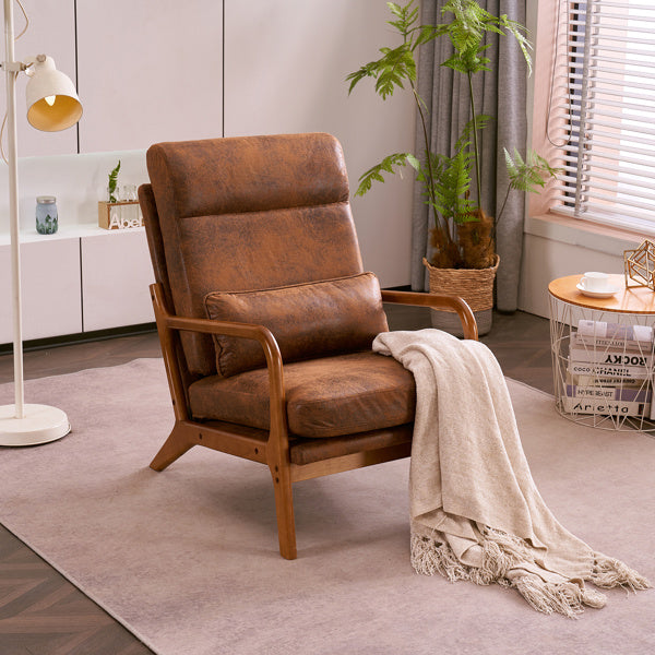 Indoor Lounge Chair – Mid-Century Modern Accent Chair with Solid Wood Armrest & High-Density Cushion