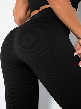 2-Pack Women's Seamless Ribbed Leggings – High-Waisted Slimming Yoga Pants for Fitness & Everyday Wear