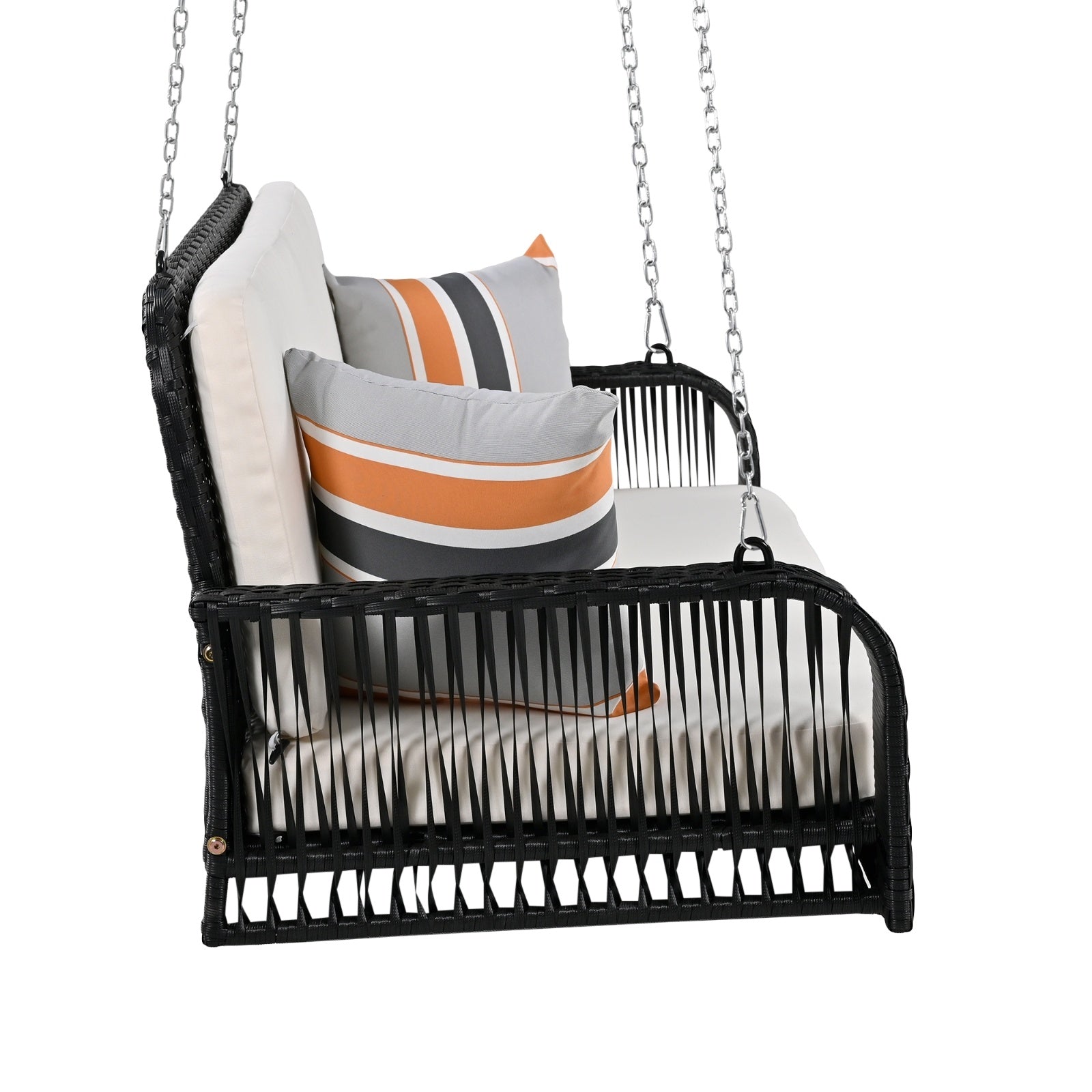 Wicker Porch Swing - 2-Seater Hanging Bench with Chains for Patio & Garden