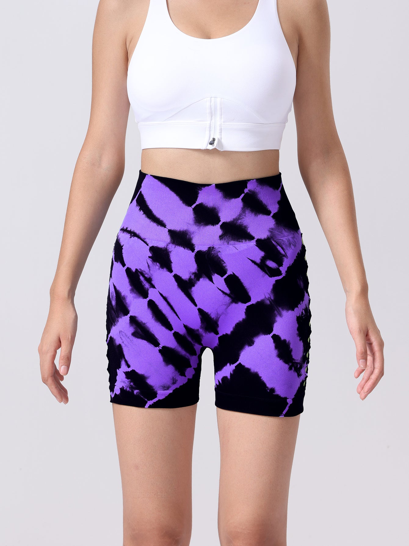 2 Pack Women's Side Cut-Out Tie-Dye Seamless Hip Lift High Waist Sports Yoga Shorts – Butt-Lifting, Tummy Control Athletic Shorts