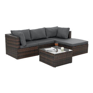 5-Piece Patio Furniture Set – PE Wicker Outdoor Seating with Tempered Glass Table