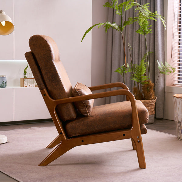 Indoor Lounge Chair – Mid-Century Modern Accent Chair with Solid Wood Armrest & High-Density Cushion