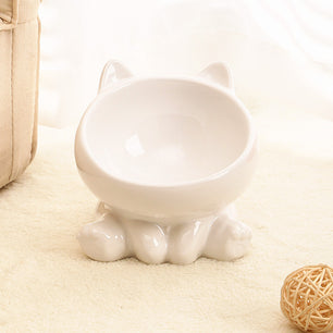 Ceramic Cat Bowl – Neck Guard, Oblique Mouth Design for Pets