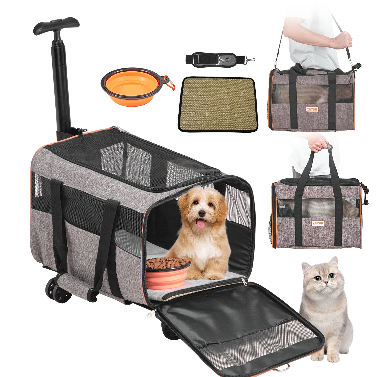 VEVOR Cat Carrier with Wheels – Airline Approved Rolling Pet Carrier