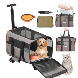 VEVOR Cat Carrier with Wheels – Airline Approved Rolling Pet Carrier