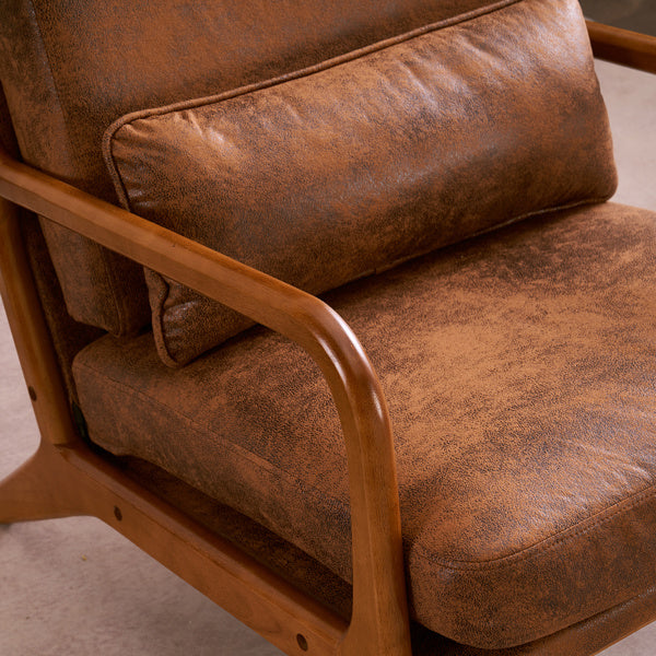 Indoor Lounge Chair – Mid-Century Modern Accent Chair with Solid Wood Armrest & High-Density Cushion
