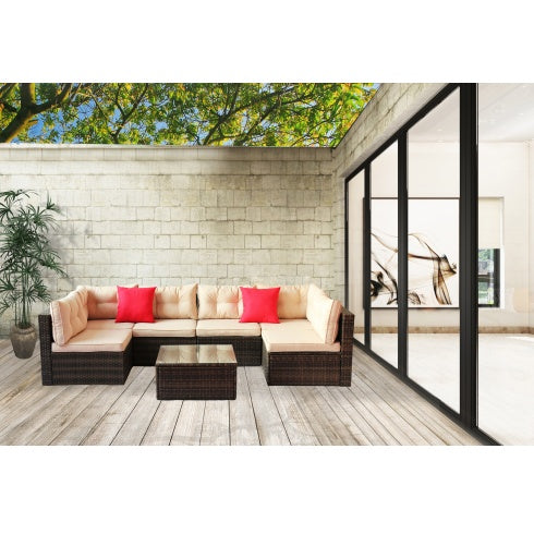 7-Piece PE Rattan Patio Furniture Set – Sectional Garden Corner Sofa Set