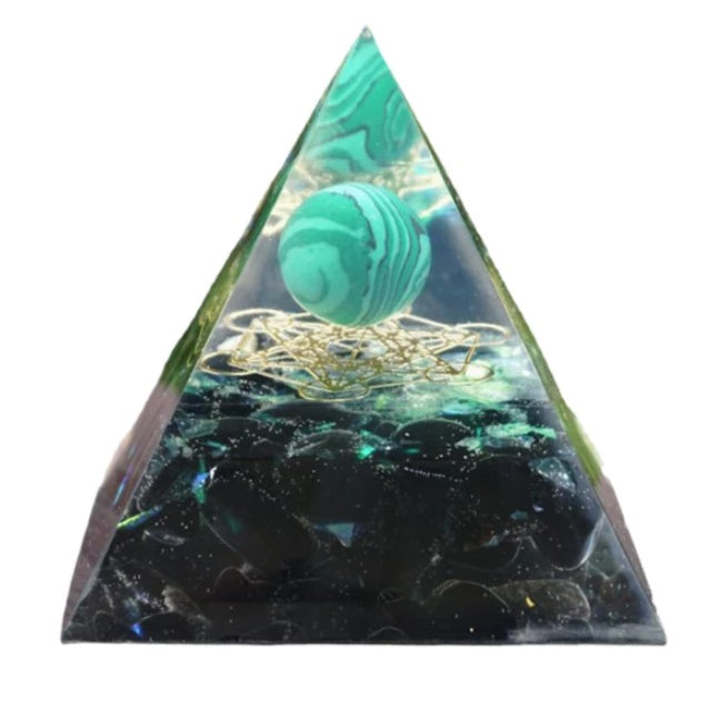 Natural Crystal Energy Pyramid – Healing Stone Resin Decor Tower