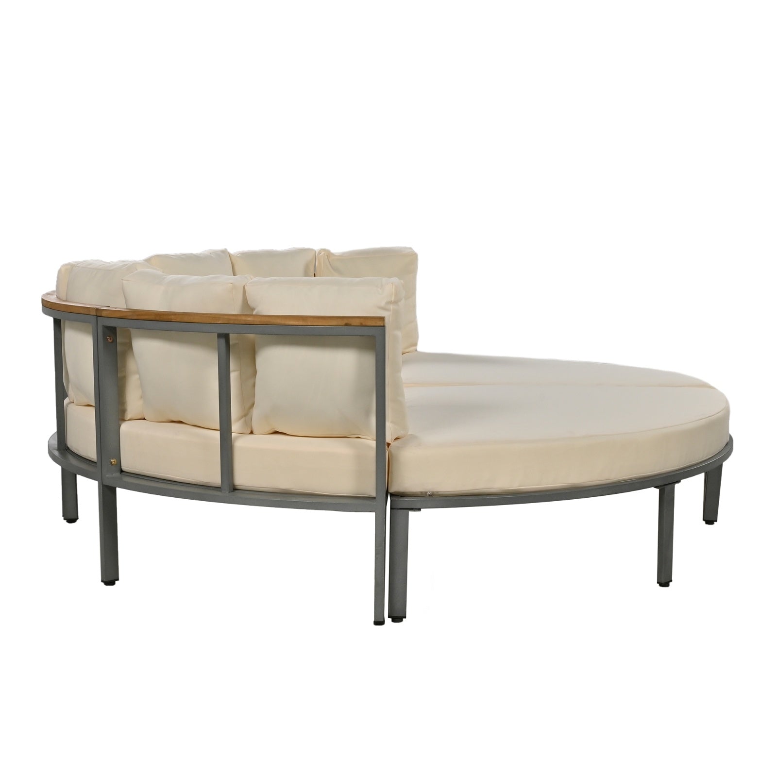 Round Outdoor Sofa – Beige, Seats 6, Metal Frame