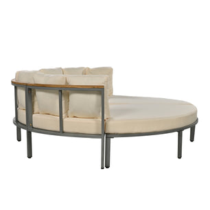 Round Outdoor Sofa – Beige, Seats 6, Metal Frame