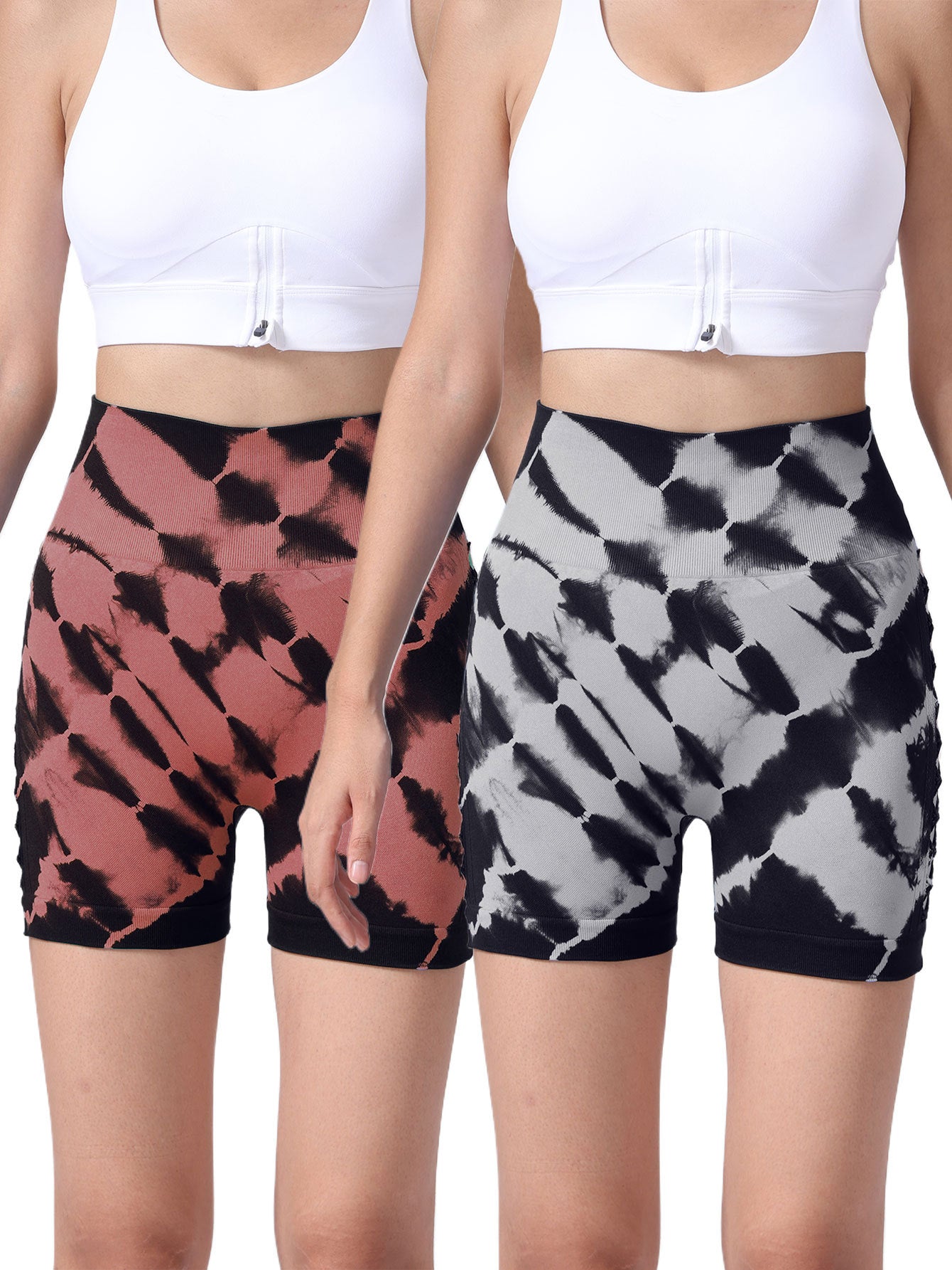 2 Pack Women's Side Cut-Out Tie-Dye Seamless Hip Lift High Waist Sports Yoga Shorts – Butt-Lifting, Tummy Control Athletic Shorts