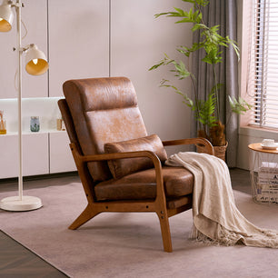 Indoor Lounge Chair – Mid-Century Modern Accent Chair with Solid Wood Armrest & High-Density Cushion