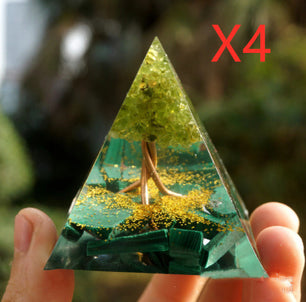 Natural Crystal Energy Pyramid – Healing Stone Resin Decor Tower