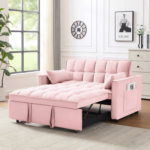 Modern Velvet Loveseat Futon Sofa Couch with Pullout Bed – 3-in-1 Convertible Sleeper Sofa