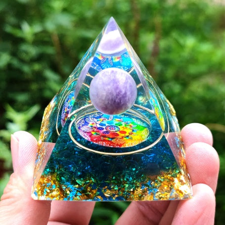 Natural Crystal Energy Pyramid – Healing Stone Resin Decor Tower