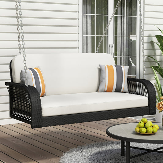 Wicker Porch Swing - 2-Seater Hanging Bench with Chains for Patio & Garden