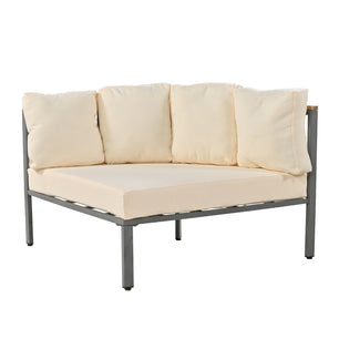 Round Outdoor Sofa – Beige, Seats 6, Metal Frame