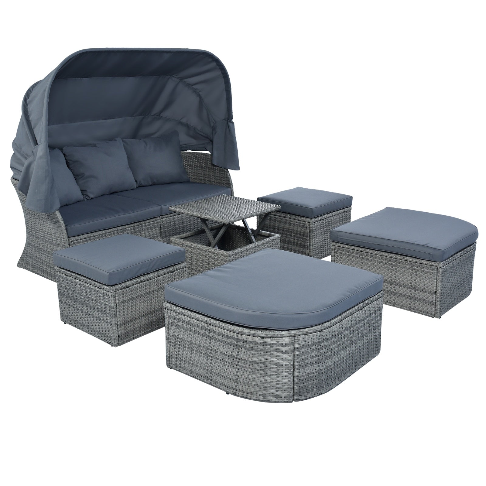 U STYLE Patio Furniture Set – Outdoor Daybed Sunbed with Retractable Canopy