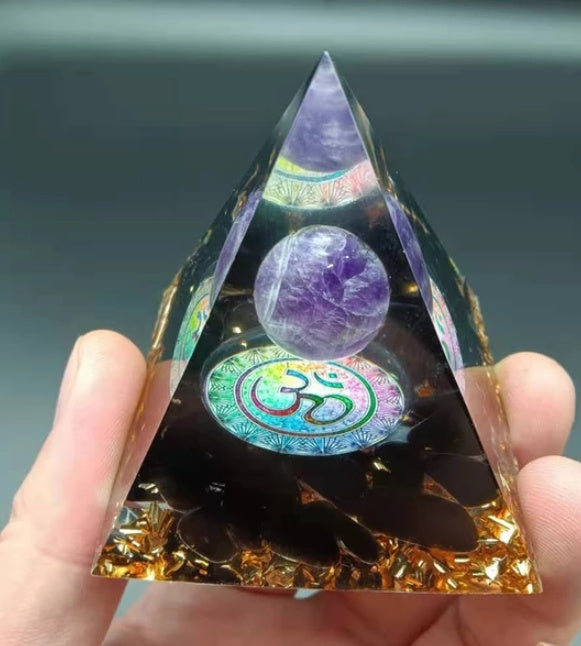 Natural Crystal Energy Pyramid – Healing Stone Resin Decor Tower