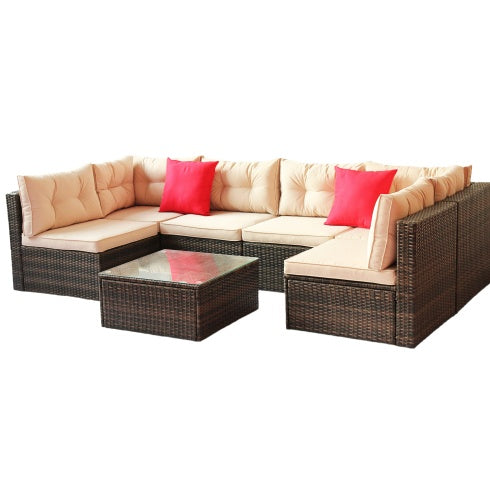 7-Piece PE Rattan Patio Furniture Set – Sectional Garden Corner Sofa Set