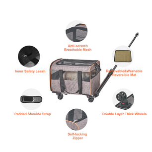 VEVOR Cat Carrier with Wheels – Airline Approved Rolling Pet Carrier