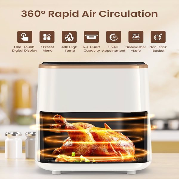 Air Fryer 5.3Qt – Observation Window, 7 Presets, Digital Touch Screen, Non-Stick & Dishwasher-Safe Basket